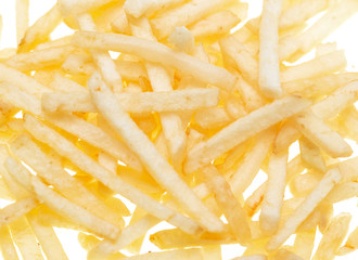 thin straw fried potatoes on a white background
