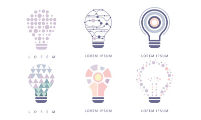 Light Bulbs Set, Modern Digital Technology, Creative Idea, Label, Badges Design Vector Illustration