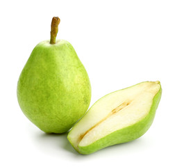 Fresh pears on white background