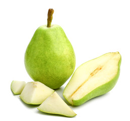 Fresh pears on white background
