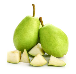 Fototapeta na wymiar Fresh pears on white background