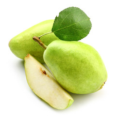 Fresh pears on white background