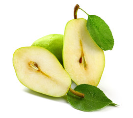 Fresh pears on white background
