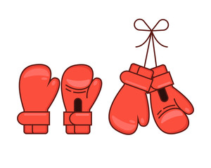 Cartoon red boxing gloves. Vector illustration.