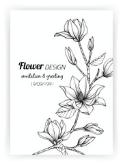 Magnolia flower frame drawing illustration for invitation and greeting card design. © suwi19