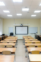 Moscow, Russia - September, 18, 2019: interior of an empty school classroom in Moscow secondary...