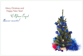 Christmas tree with blue and red decorations