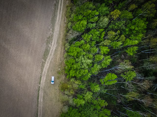 Aerial shot of forest Road 