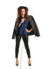 Female African-American singer on white background