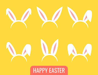 Set of easter bunny ears isolated mask on background. Vector illustration.