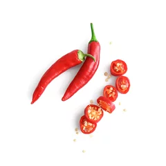Poster Fresh chili peppers on white background © Pixel-Shot
