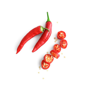 Fresh chili peppers on white background