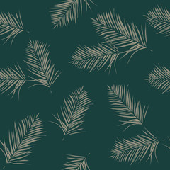 Naklejka na ściany i meble Seamless pattern with abstract leaves on green background, foliage vector