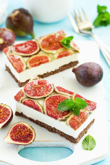 low calorie cheesecake with figs. selective focus.