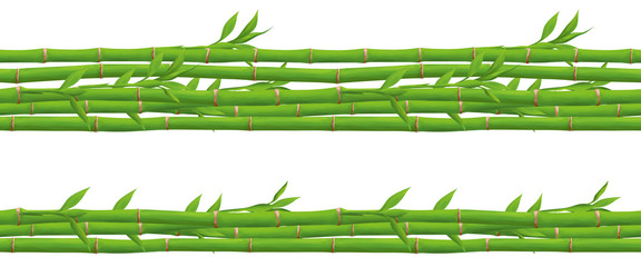 Fototapeta na wymiar Bright green bamboo leaves banners set on white background