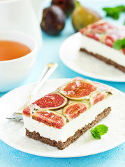 low calorie cheesecake with figs. selective focus.