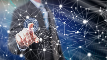 Man touching a network