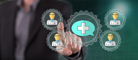 Man touching a medical service concept