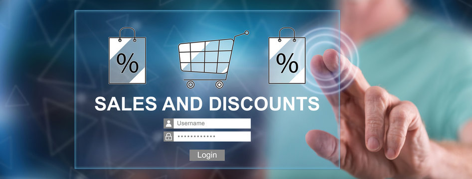 Man touching a sales and discounts concept