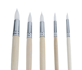 Group of Various sizes Water paint brush, wooden handle isolated on white background