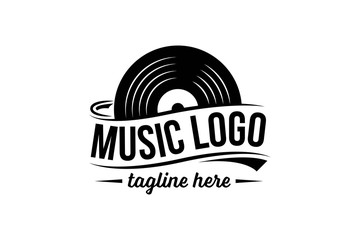 Vinyl record logo template. Vector music icon or emblem.