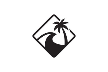 Palm Beach in Frame Symbol Icon Logo Design Inspiration