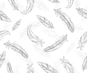 Seamless pattern with flying feathers
