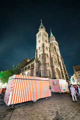 NUREMBERG, GERMANY - SEPTEMBER 14, 2019: St Lorenz Church and city square at night