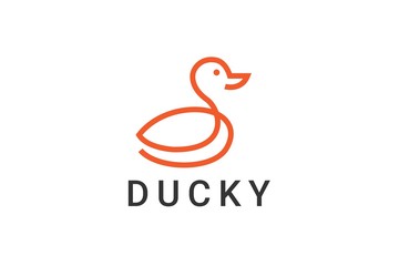 Duck Logo design vector template Linear style. Outline Swan Bird Logotype Jewelry Fashion concept.