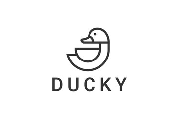 Duck Logo design vector template Linear style. Outline Swan Bird Logotype Jewelry Fashion concept.