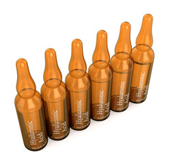 3d render of hyaluronic acid ampoules over white