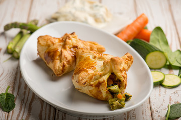 puff pastry filled with gorgonzola cheese asparagus zucchinis and carrots