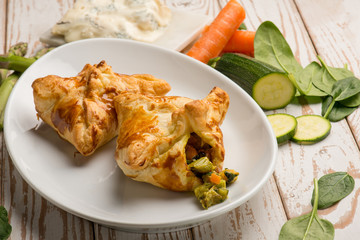 puff pastry filled with gorgonzola cheese asparagus zucchinis and carrots