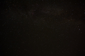 Stars in the night sky overhead. Night starry sky over the mountains. Stars and constellations in the sky.