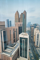 Aerial view of Al Danah district skyline in Abu Dhabi, United Arab Emirates