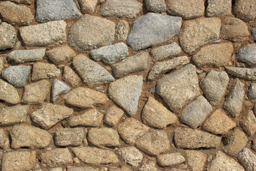 Vintage stone wall background. Stonework masonry closeup details.