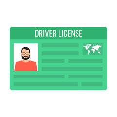Car driver license identification with male photo. ID card isolated on white background. Vector illustration.