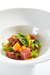 Tuna Fillet Salad in Spicy Papaya Sauce Isolated