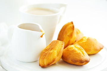 Madeleine french cookies with caramel. selective focus.