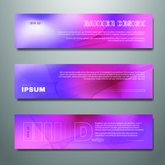 Vector horizontal banner template, abstract design. Blue, purple, white.