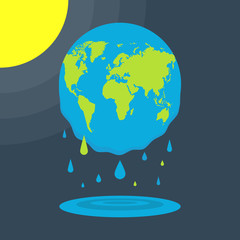Melting planet Earth. Concept global warming. Flat cartoon style. Vector illustration.