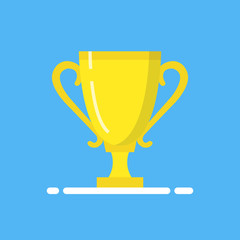 Golden winner cup. Trophy cup. Flat cartoon icon. Vector illustration.