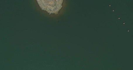 Aerial view of Mina de São Domingos, Tapada Grande River Beach lagoon, famous tourist destination, Alentejo, Portugal.