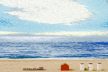 Cape May, New Jersey, USA, at sunrise, impressionist style, illustration 