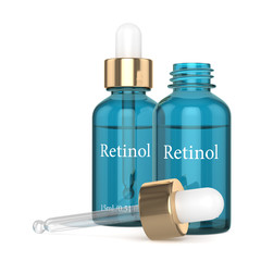3d render of retinol bottles with dropper over white
