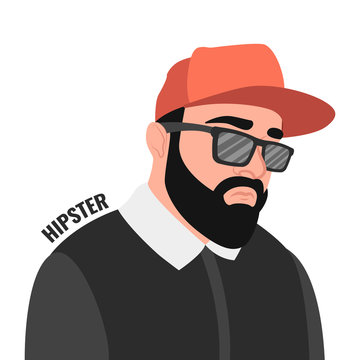 Hipster style concept. Bearded man side-view. Vector illustration.