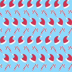 Seamless Christmas hats and candy canes pattern