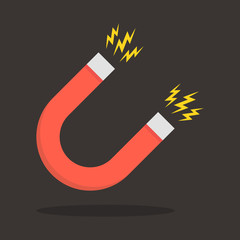 Magnet illustration in flat style. Magnetism, magnetize or attraction concept. Vector illustration.