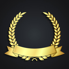 laurel wreath with ribbon label 3d golden symbol