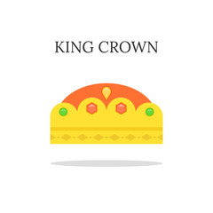 Gold king crown or tiara. Flat vector illustration.